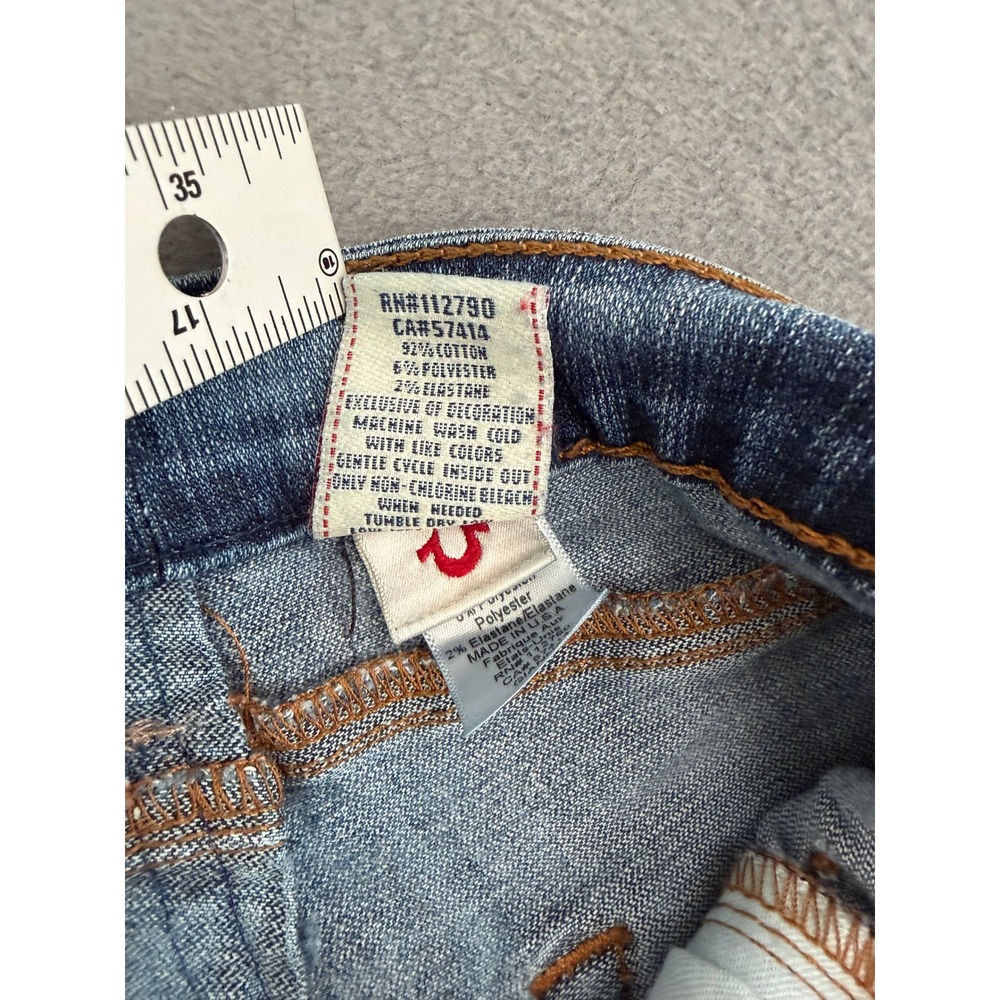 True Religion Gianna Moto Jeans Womens 30 Blue Denim Low Rise Biker Slim Flare - Picture 6 of 10